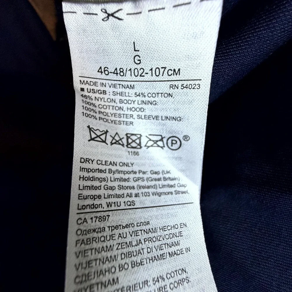 Banana Republic Field Jacket Mens L Blue Water Repellent Outerwear Hidden Hood